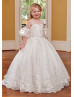 Ivory Lace Tulle Flower Girl Dress With Detachable Puff Sleeves Ivory Lace Tulle Flower Girl Dress With Detachable Puff Sleeves